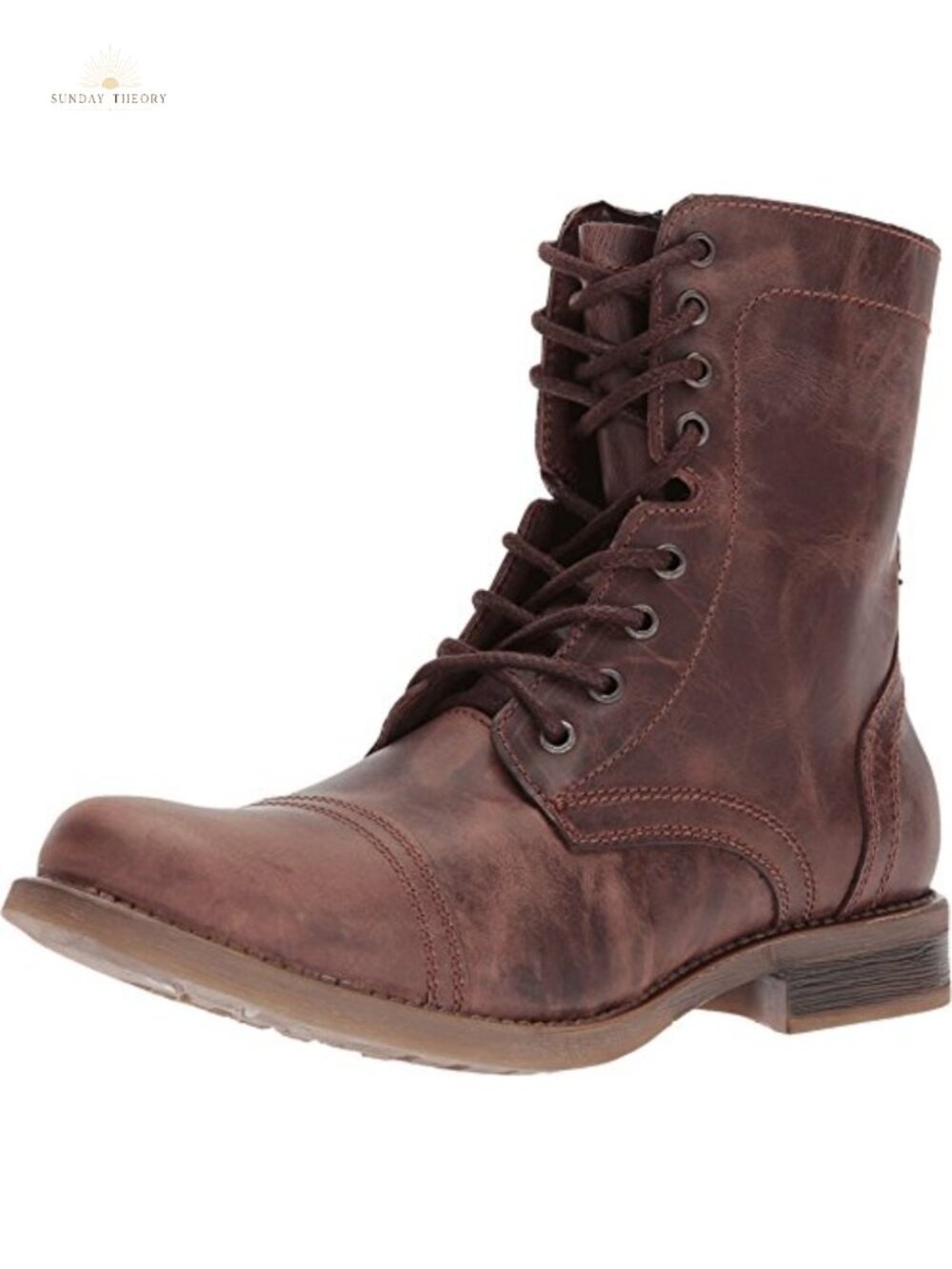 Men's Leather Lace-Up Combat Boots Round Toe Ankle-High